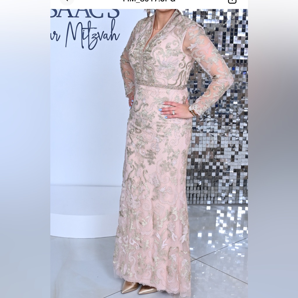 Mac Duggal Pink And Gold Long Sleeve Dress